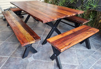 Mesa Comedor Roble Fierro X con 4 Bancas