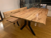 Mesa Comedor Roble Crudo Y Bancas con Respaldo