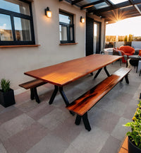 Mesa Terraza Roble Rústica Fierro Y con Bancas