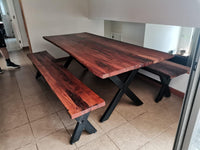 Mesa Comedor Roble Crudo Fierro X con 4 Bancas