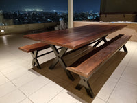 Mesa Comedor Roble Fierro X Nogal con Bancas