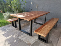 Mesa Comedor Roble Crudo Cuadrado con Bancas