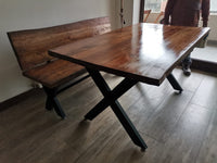 Mesa Comedor Roble Fierro X Bancas con Respaldo