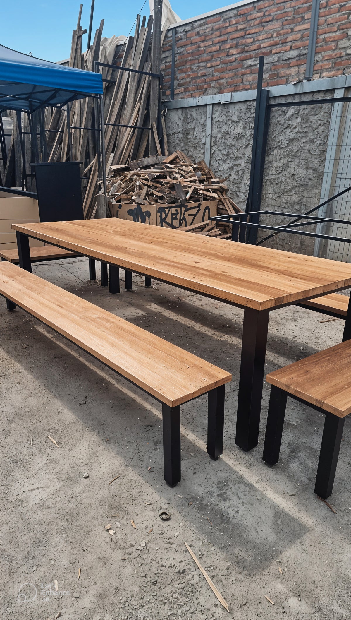 Mesa Comedor Roble fierro Clásica Con 2 Bancas