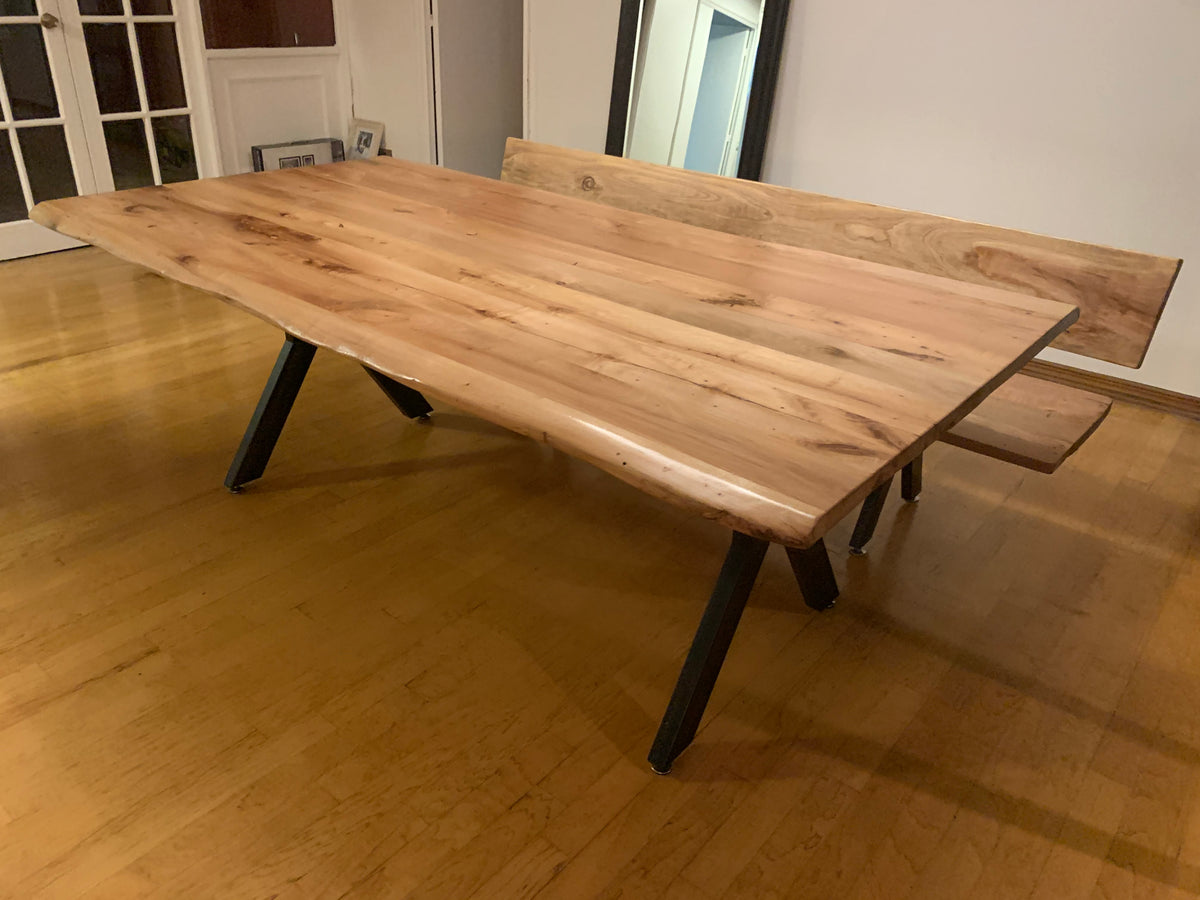 Mesa Comedor Roble Crudo Y Bancas con Respaldo