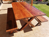 Red Oak X  Table with Benches