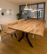 Mesa Comedor Roble Crudo Y Bancas con Respaldo