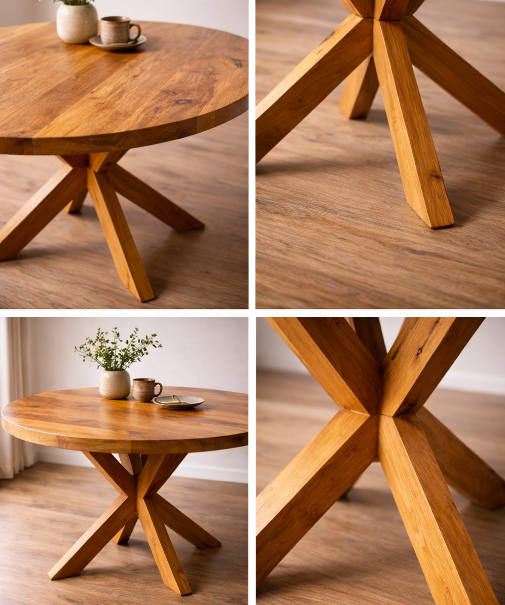 Mesa redonda AYÜN de roble macizo en comedor familiar