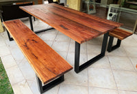 Mesa Comedor Fierro Cuadrada con 2 Bancas