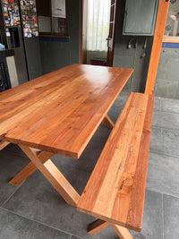 Mesa Comedor Roble Rojo X Con Bancas