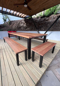 Mesa Comedor Roble fierro Clásica Con 2 Bancas