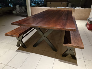 Iron X Table with Benches