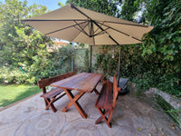 Mesa Terraza Roble Rojo X con Bancas con Respaldo