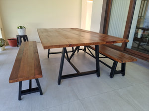 Iron X Table with Benches