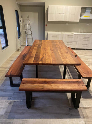 Square Iron Table with 4 Benches