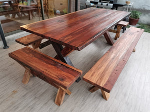 Red Oak X Table with 4 Benches