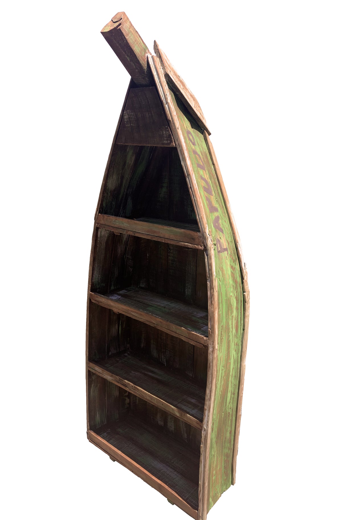 Repisa fabricada en un mix de maderas de demolición. 4 niveles en 1,9 m de alto, 80cm de ancho y 50cm de fondo.