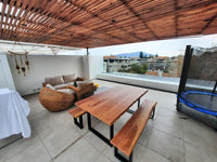 Mesa Comedor Roble Crudo Cuadrado con Bancas