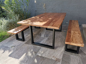 Square Iron Table with 2 Benches