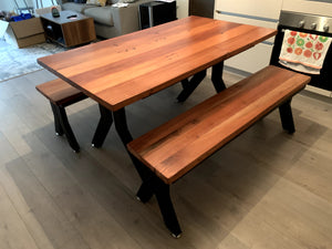 Y Iron and Oak Table with Benches