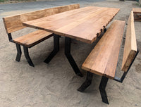 Mesa Comedor Roble Crudo Y Bancas con Respaldo